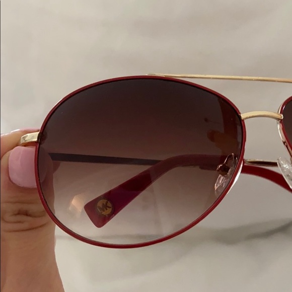 Michael Kors Gold & Red Trim Aviator Sunglasses - Picture 3 of 14
